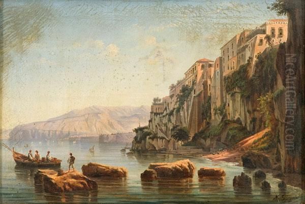 La Casa Del Tasso Dalla Marina Di Sorrento Oil Painting by Giacinto Gigante