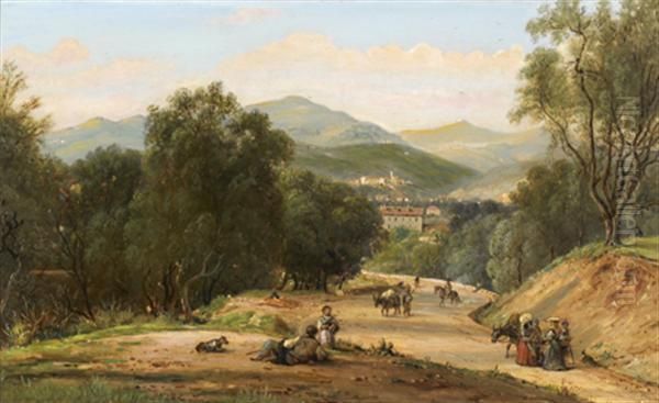 Paysage D'italie Animes De Promeneurs Oil Painting by Giacinto Gigante