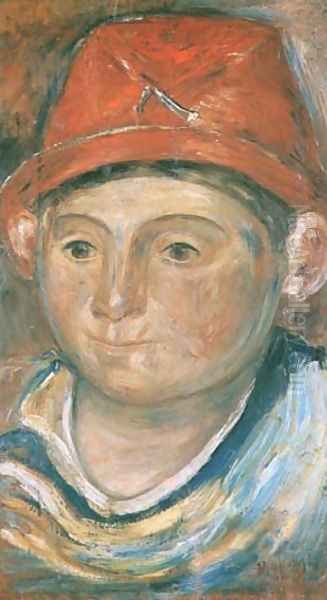 Head of the Boy in a Red Hat Oil Painting by Tadeusz Makowski