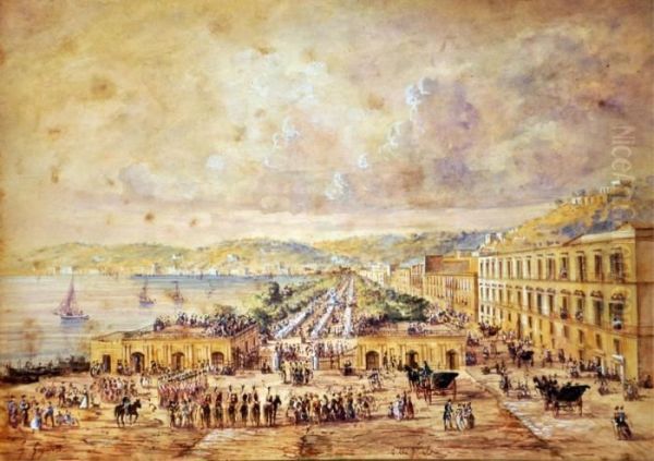 I Sovrani Offrono Il Pranzo Al Popolo Di Napoli Nella Villa Reale Di Chiaia Oil Painting by Giacinto Gigante