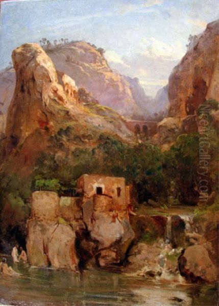 Bagnanti Ad Amalfi Oil Painting by Giacinto Gigante