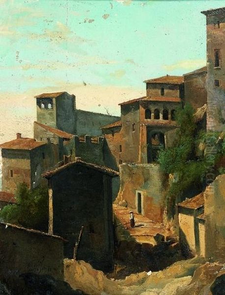 Vue D'un Village Du Latium En Italie Oil Painting by Giacinto Gigante