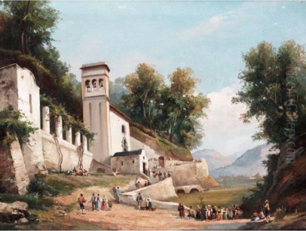 Il Duomo, Amalfi; Cava Dei Zizzeni Oil Painting by Giacinto Gigante