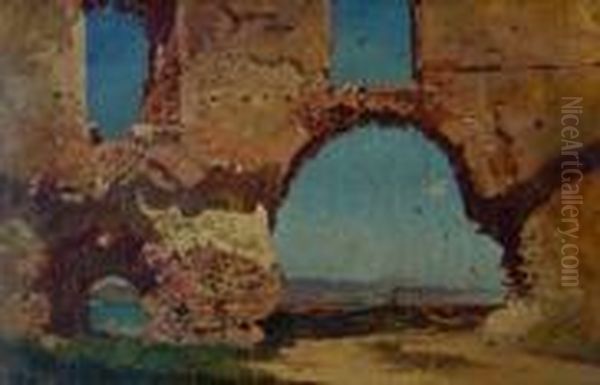 Rovine Romane Sullo Sfondo Della Costiera Oil Painting by Giacinto Gigante