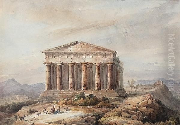 The Temple Of Concord At Agrigento, Sicily Oil Painting by Giacinto Gigante