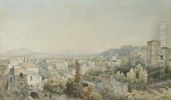 A View Of Naples From The Salute, Looking Towards The Vesuvius Oil Painting by Giacinto Gigante