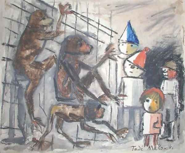 Singes et quatre enfants Oil Painting by Tadeusz Makowski