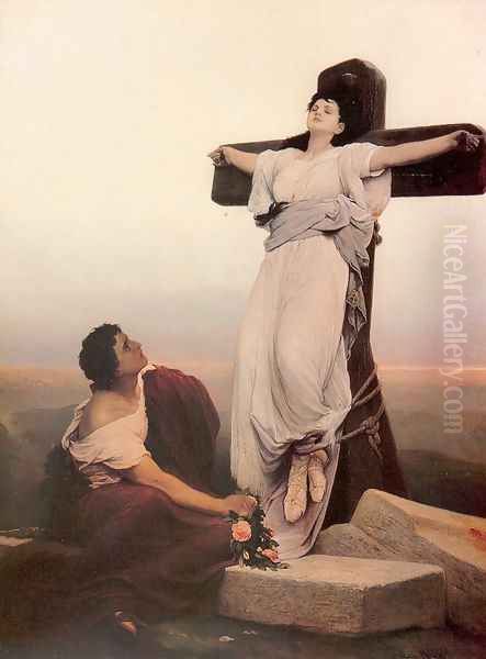 A Christian Martyr on the Cross (Saint Julia) Oil Painting by Gabriel Cornelius Ritter von Max