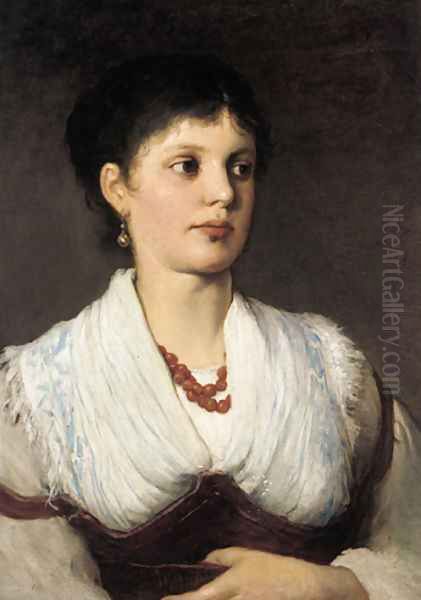 A portrait of a woman in native costume Oil Painting by Gabriel Cornelius Ritter von Max