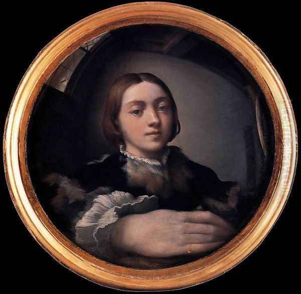 Self-portrait in a Convex Mirror c. 1524 Oil Painting by Girolamo Francesco Maria Mazzola (Parmigianino)