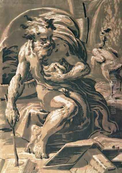 Diogenes, engraved by Ugo da Carpi 1470-80-1532 Oil Painting by Girolamo Francesco Maria Mazzola (Parmigianino)