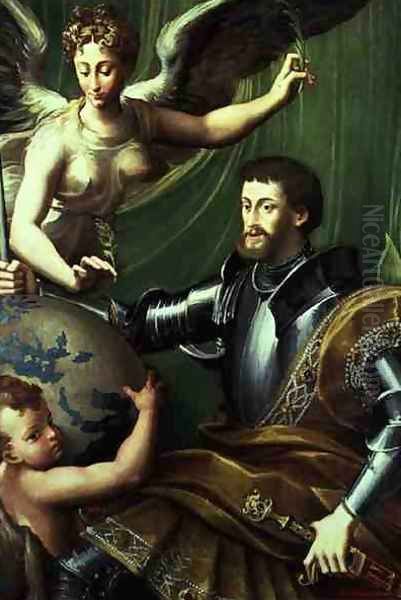 Emperor Charles V 1500-58 Receiving the World, c.1529 Oil Painting by Girolamo Francesco Maria Mazzola (Parmigianino)