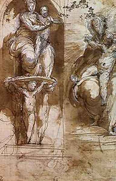 Two Studies of the Virgin and Child, before 1526 Oil Painting by Girolamo Francesco Maria Mazzola (Parmigianino)