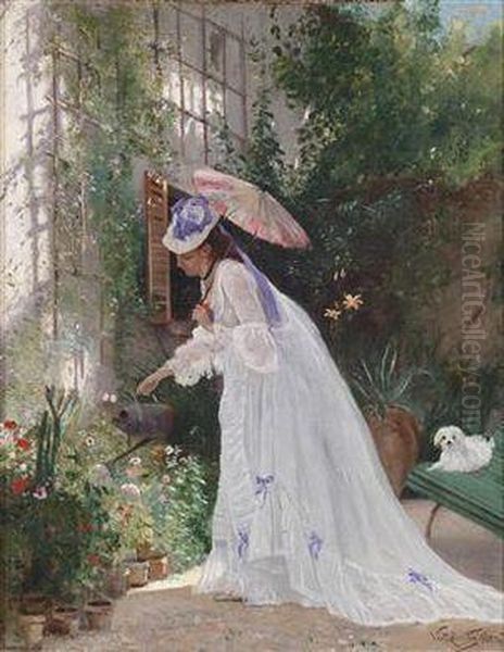 Lovinglytending The Flowers Oil Painting by Victor-Gabriel Gilbert