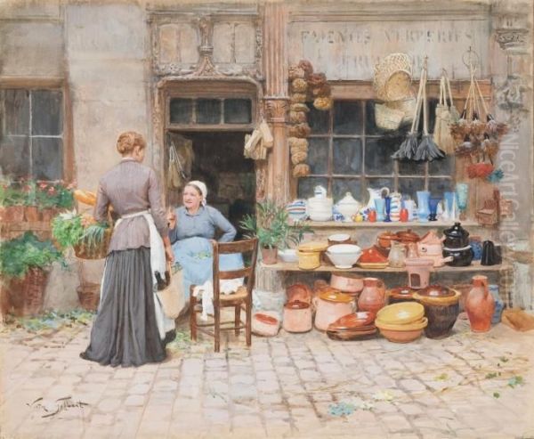 La Conversation Oil Painting by Victor-Gabriel Gilbert