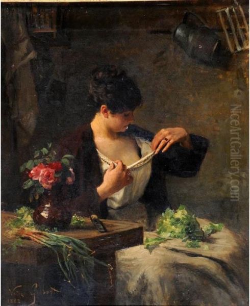 Femme Decouvrant Son Corsage Oil Painting by Victor-Gabriel Gilbert