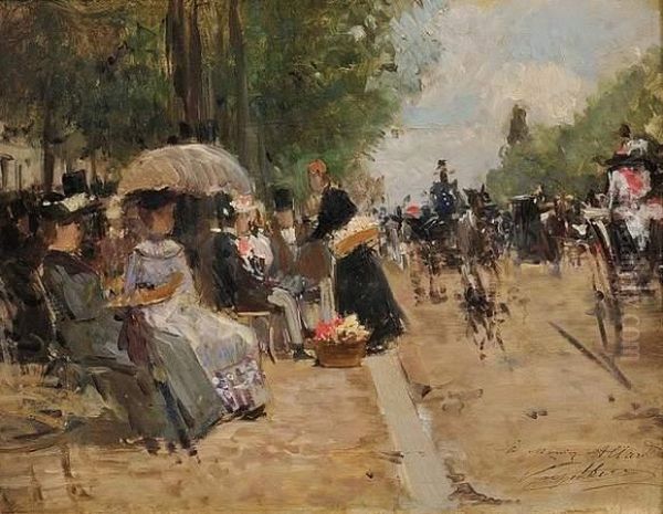 Les Elegantes, Avenue Du Bois A Paris Oil Painting by Victor-Gabriel Gilbert