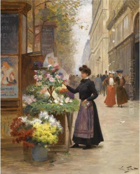 A Flower Seller On Les Grands Boulevards, Paris Oil Painting by Victor-Gabriel Gilbert