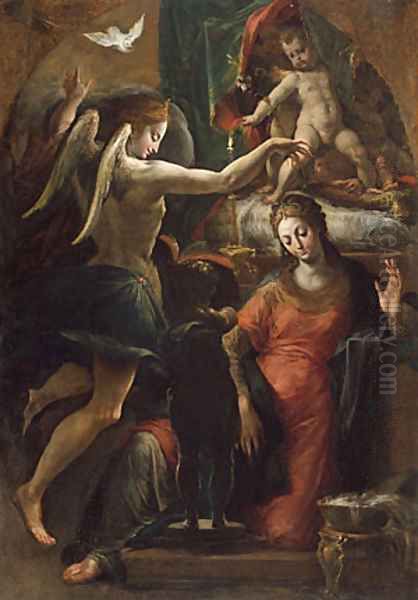 The Annunciation Oil Painting by Girolamo Francesco Maria Mazzola (Parmigianino)