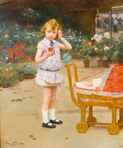 Looking After Baby Oil Painting by Victor-Gabriel Gilbert