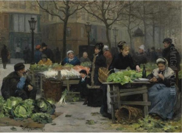 Le Marche Aux Legumes, Paris Oil Painting by Victor-Gabriel Gilbert