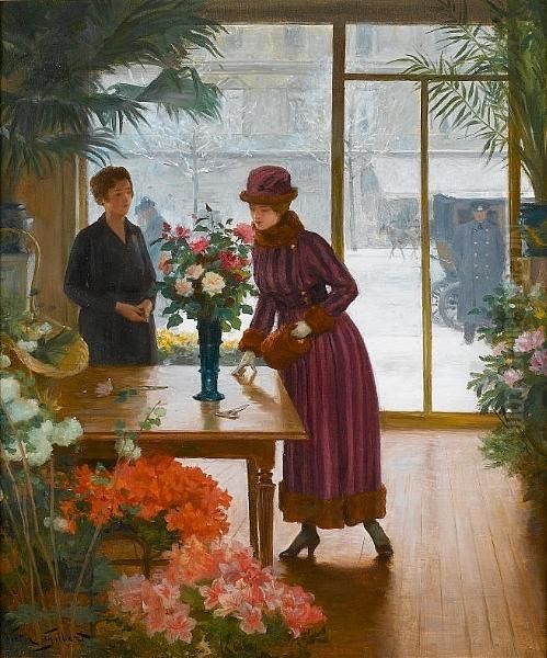 Buying Flowers Oil Painting by Victor-Gabriel Gilbert