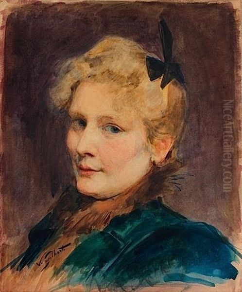 Portrait De Femme Au Manteau Bleu Oil Painting by Victor-Gabriel Gilbert