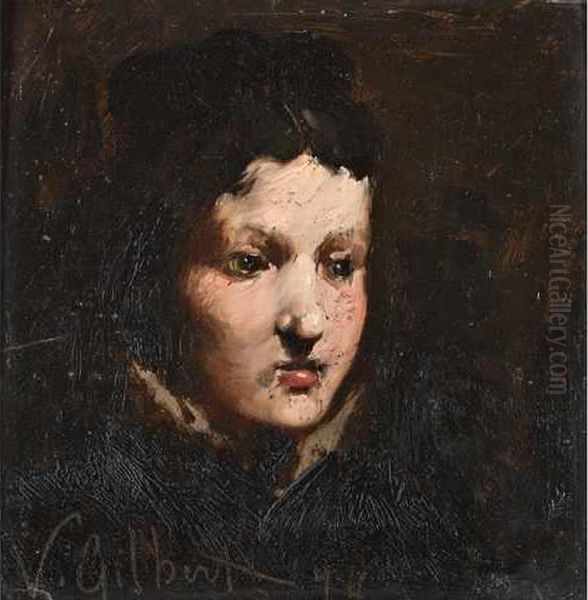 Portrait De Femme Huile Sur Panneau Signee En Bas A Gauche. 18 X 18 Cm Oil Painting by Victor-Gabriel Gilbert