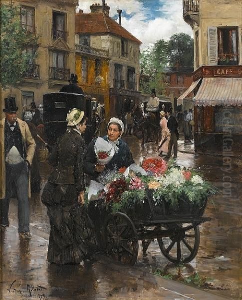 Selling Flowers, Paris Oil Painting by Victor-Gabriel Gilbert