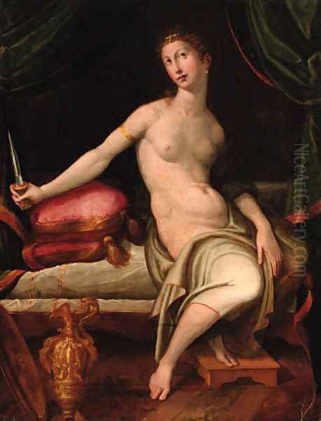 Lucretia 2 Oil Painting by Girolamo Francesco Maria Mazzola (Parmigianino)