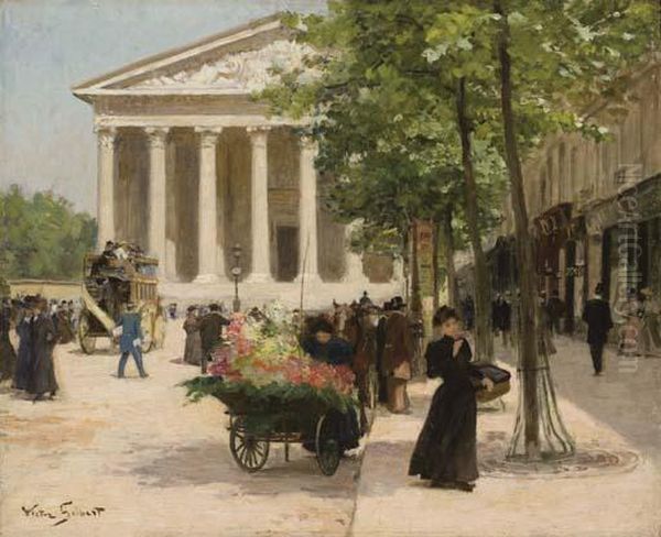 Marchande De Fleurs, Rue Royale Oil Painting by Victor-Gabriel Gilbert