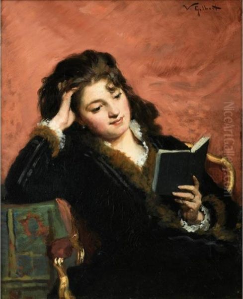 La Lecture [ ; Young Woman Reading ; Oil On Canvas Signed Upper Right] Oil Painting by Victor-Gabriel Gilbert