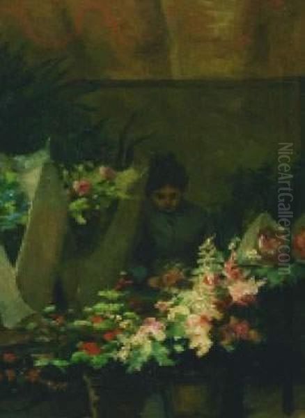 Marchande De Fleurs Oil Painting by Victor-Gabriel Gilbert