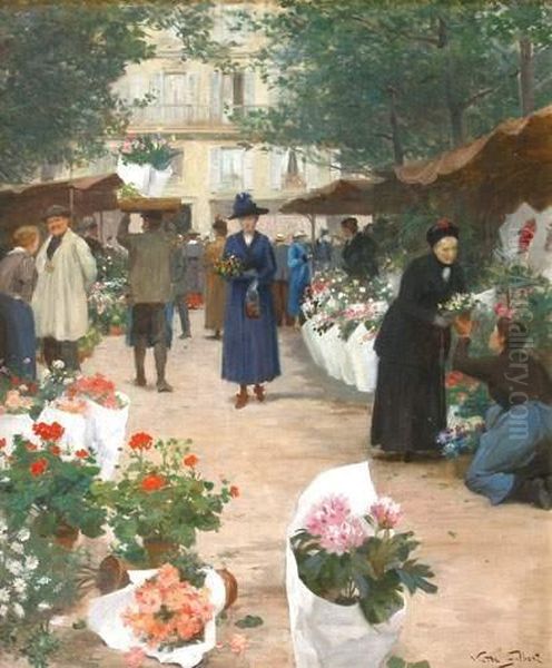 Le Marche Aux Fleurs Oil Painting by Victor-Gabriel Gilbert