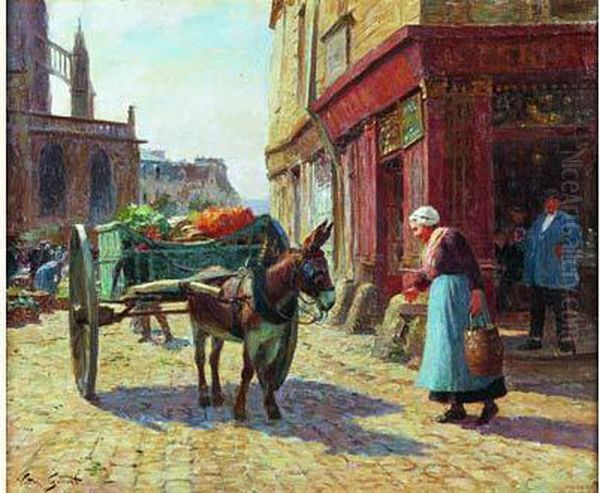 Scene De Marche Pres De L'eglise Saint-jacques A Dieppe Oil Painting by Victor-Gabriel Gilbert