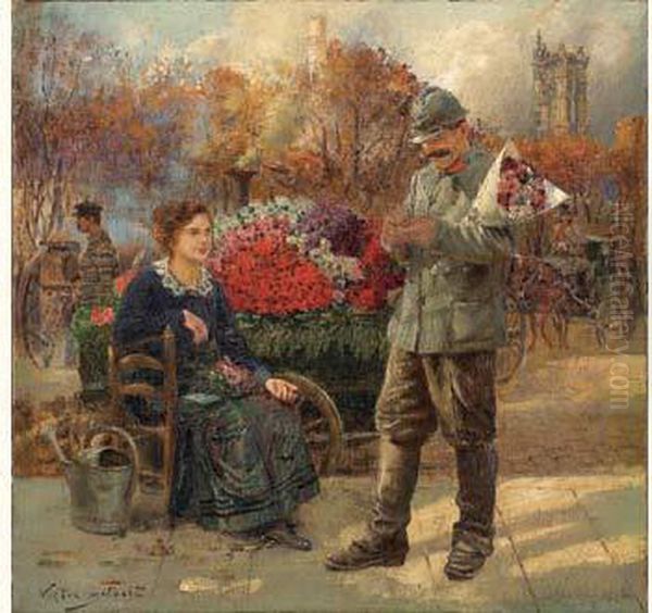 La Marchande De Fleurs A Paris Oil Painting by Victor-Gabriel Gilbert