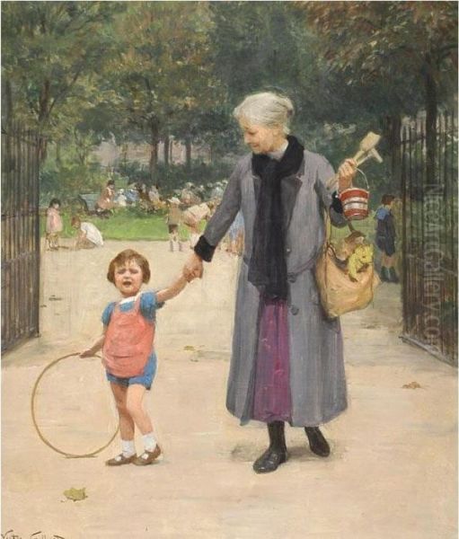 In The Park With Grandmother Oil Painting by Victor-Gabriel Gilbert