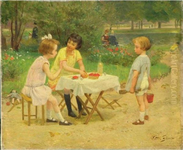 Lunch Time In The Park Oil Painting by Victor-Gabriel Gilbert