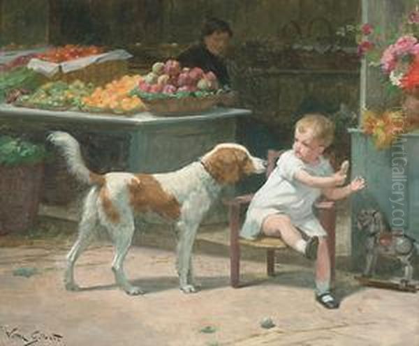 A Hungry Companion Oil Painting by Victor-Gabriel Gilbert