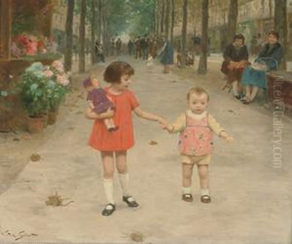 First Steps Oil Painting by Victor-Gabriel Gilbert