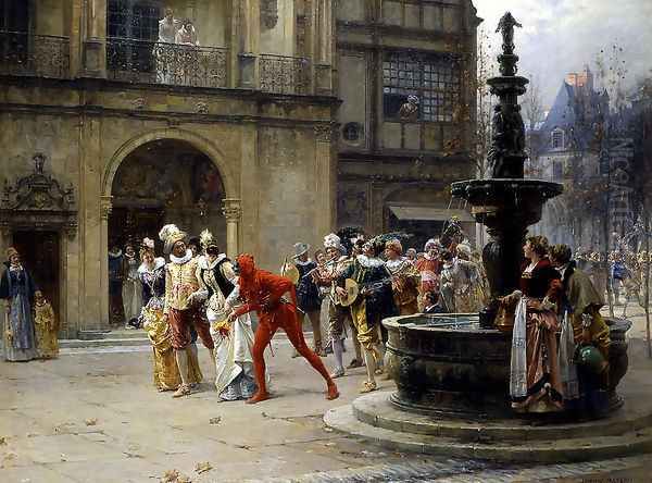 A Masquerade in XVII century Oil Painting by Adrien Moreau