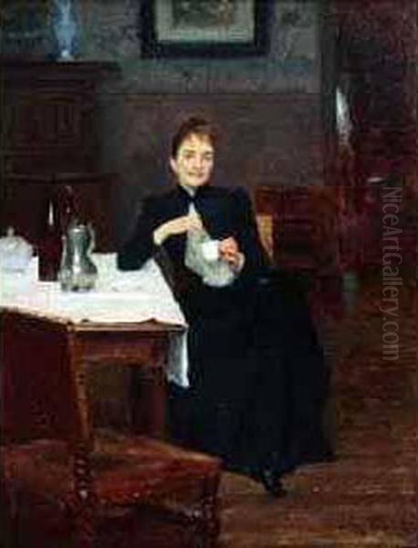 < La Tasse De The >. Oil Painting by Victor-Gabriel Gilbert