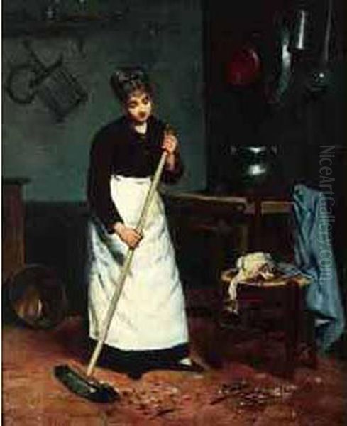 < A La Cuisine >. Oil Painting by Victor-Gabriel Gilbert