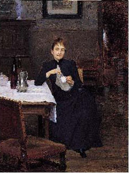 La Pause-cafe Oil Painting by Victor-Gabriel Gilbert