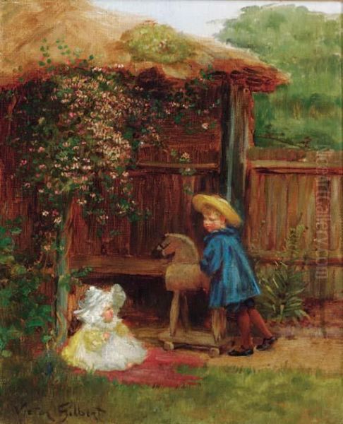 Playtime In The Summerhouse Oil Painting by Victor-Gabriel Gilbert