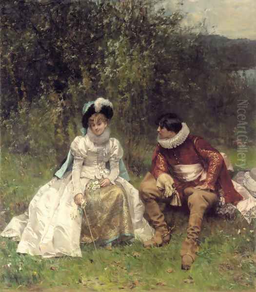 The Courtship Oil Painting by Adrien Moreau