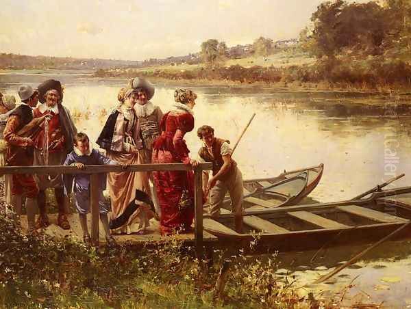 At The Ferry Oil Painting by Adrien Moreau