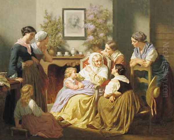 Grandmother's Story Oil Painting by Hugues Merle