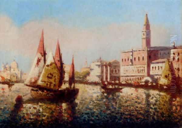 Trading Vessels In The Bacino Di San Marco, Venice Oil Painting by Joaquin Miro