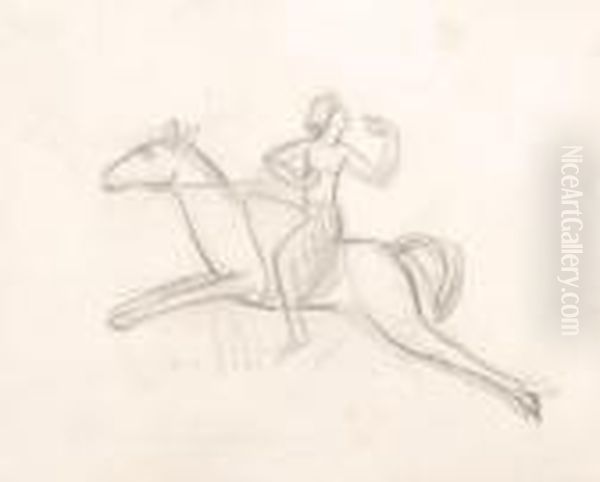 Figure On Ahorse Oil Painting by Eric Gill